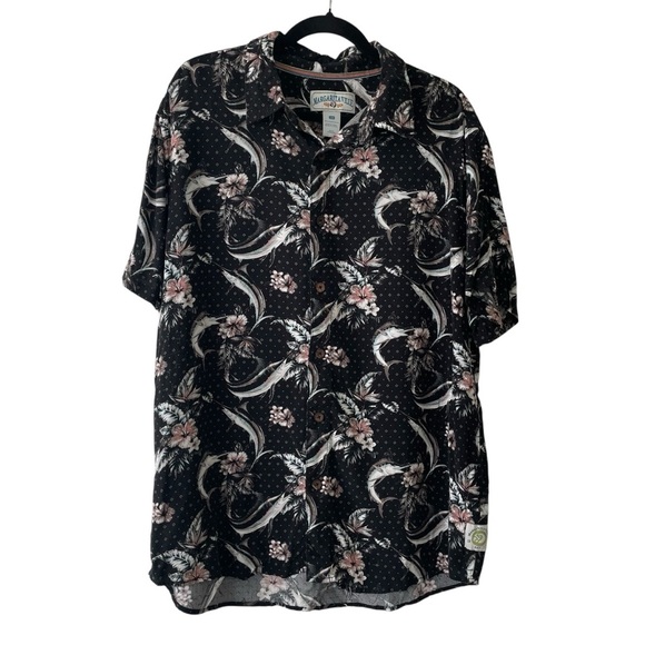 Margaritaville Floral Swordfish Novelty Rayon Beachy Button Down Top Men Size L - Picture 1 of 6